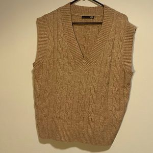 Cute V neck winter vest. Tan brown color.